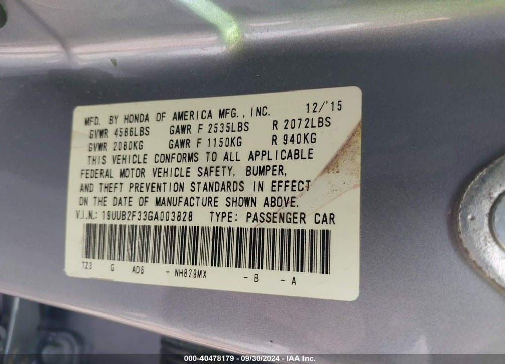 2016 ACURA TLX V6 VIN: 19UUB2F33GA003828