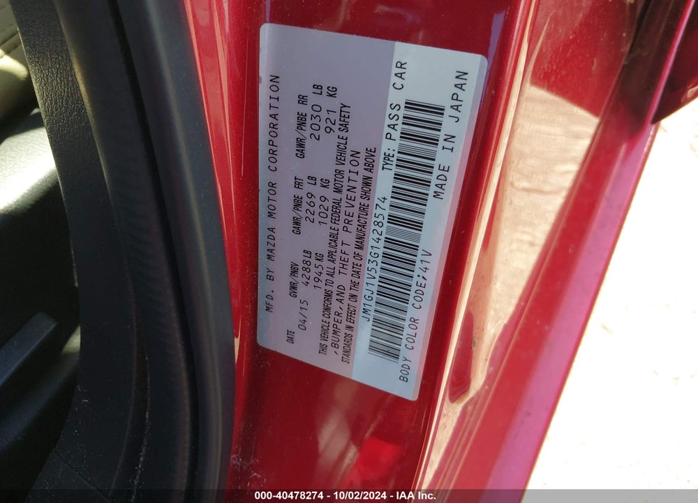 2016 MAZDA 6 I TOURING VIN: JM1GJ1V53G1428574