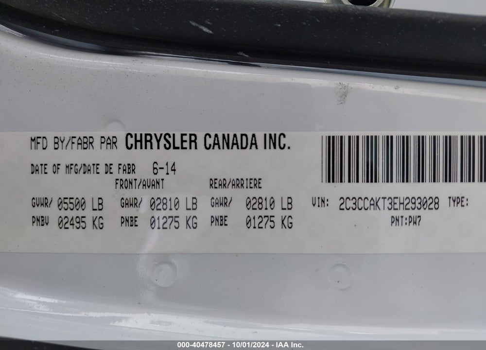 2014 CHRYSLER 300C VIN: 2C3CCAKT3EH293028