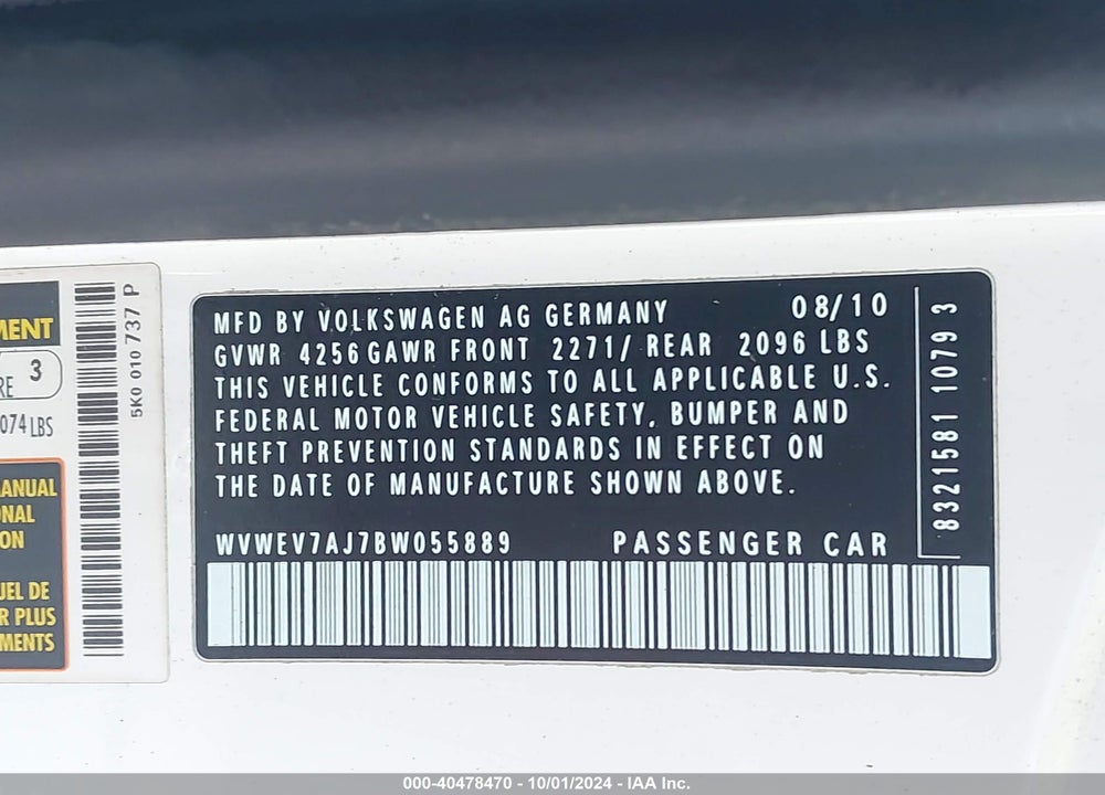 2011 VOLKSWAGEN GTI 2-DOOR VIN: WVWEV7AJ7BW055889