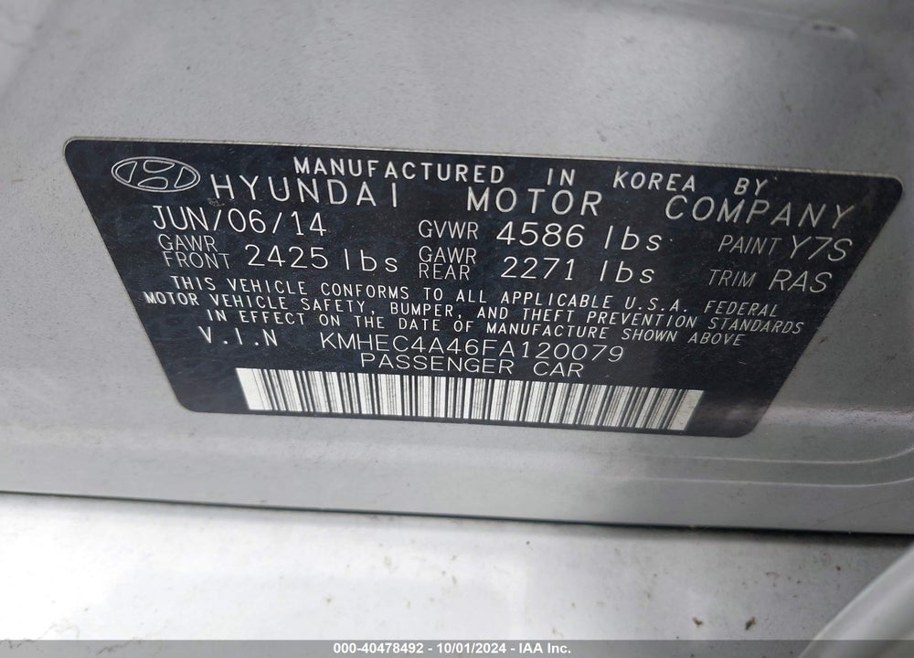 2015 HYUNDAI SONATA HYBRID LIMITED VIN: KMHEC4A46FA120079