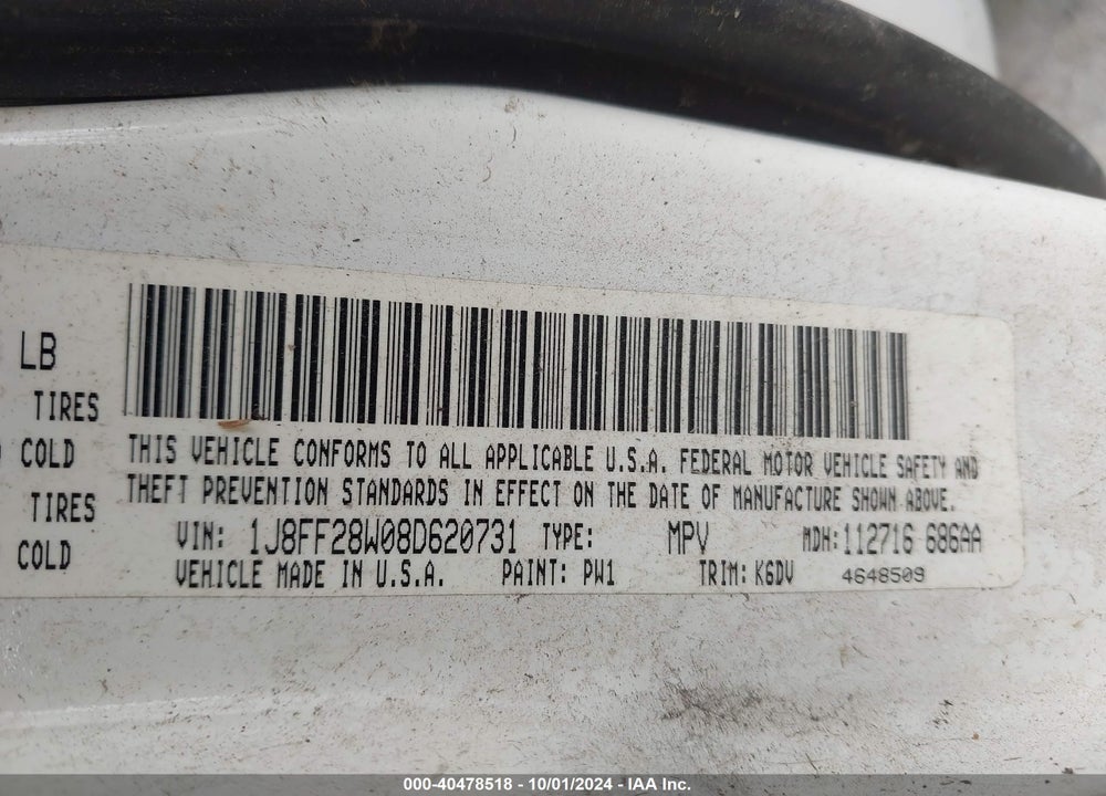2008 JEEP PATRIOT SPORT VIN: 1J8FF28W08D620731