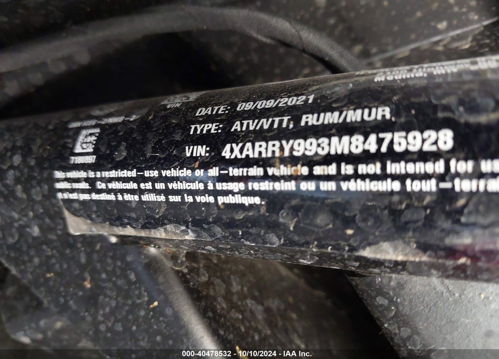 2021 POLARIS RANGER XP 1000 NORTHSTAR ULTIMATE VIN: 4XARRY993M8475928