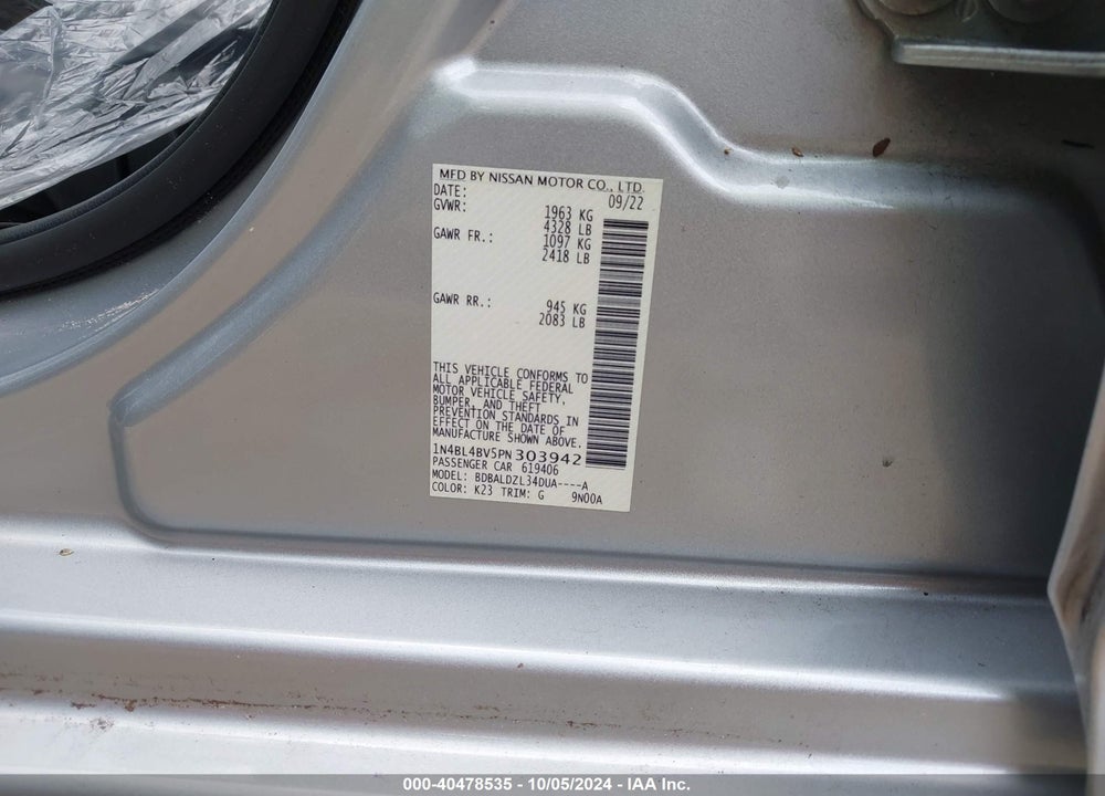 2023 NISSAN ALTIMA S FWD VIN: 1N4BL4BV5PN303942