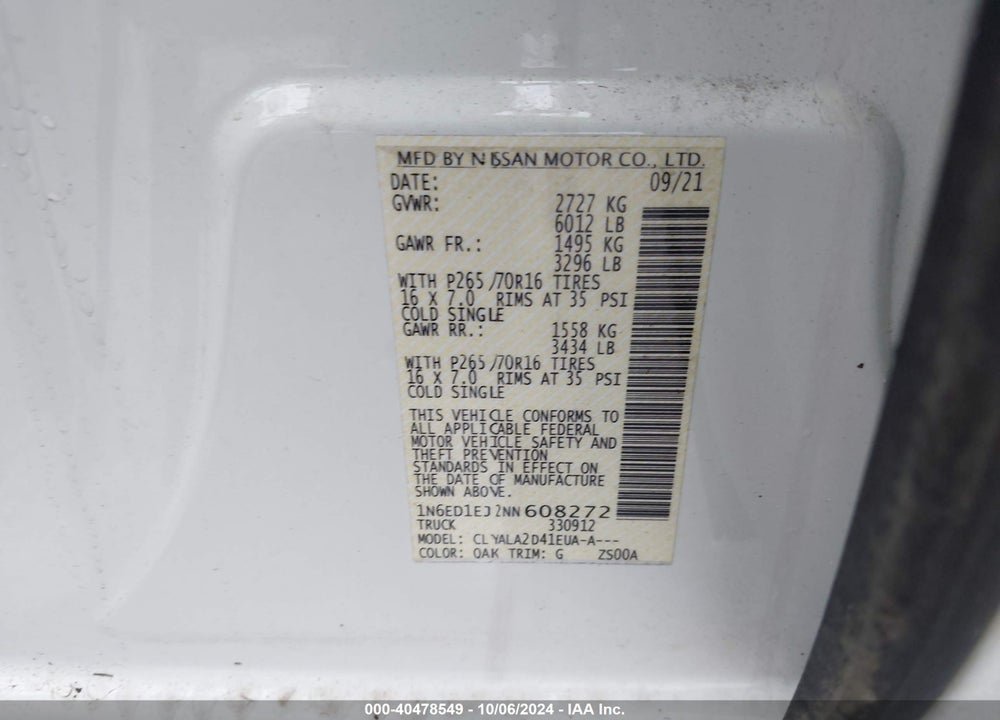 2022 NISSAN FRONTIER S 4X2 VIN: 1N6ED1EJ2NN608272