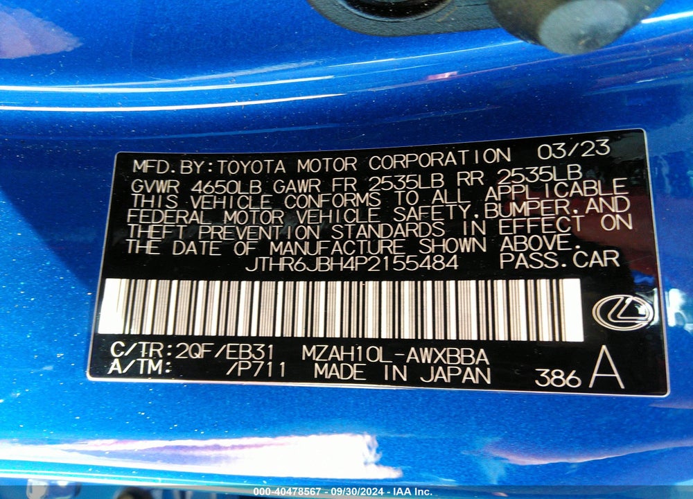 2023 LEXUS UX 250H F SPORT HANDLING VIN: JTHR6JBH4P2155484