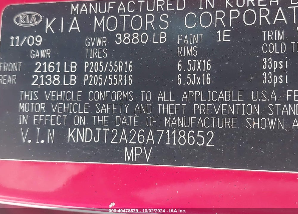 2010 KIA SOUL VIN: KNDJT2A26A7118652