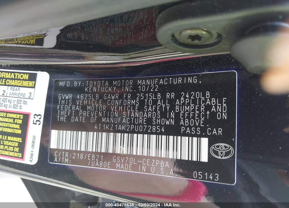 2023 TOYOTA CAMRY TRD VIN: 4T1KZ1AK2PU072854