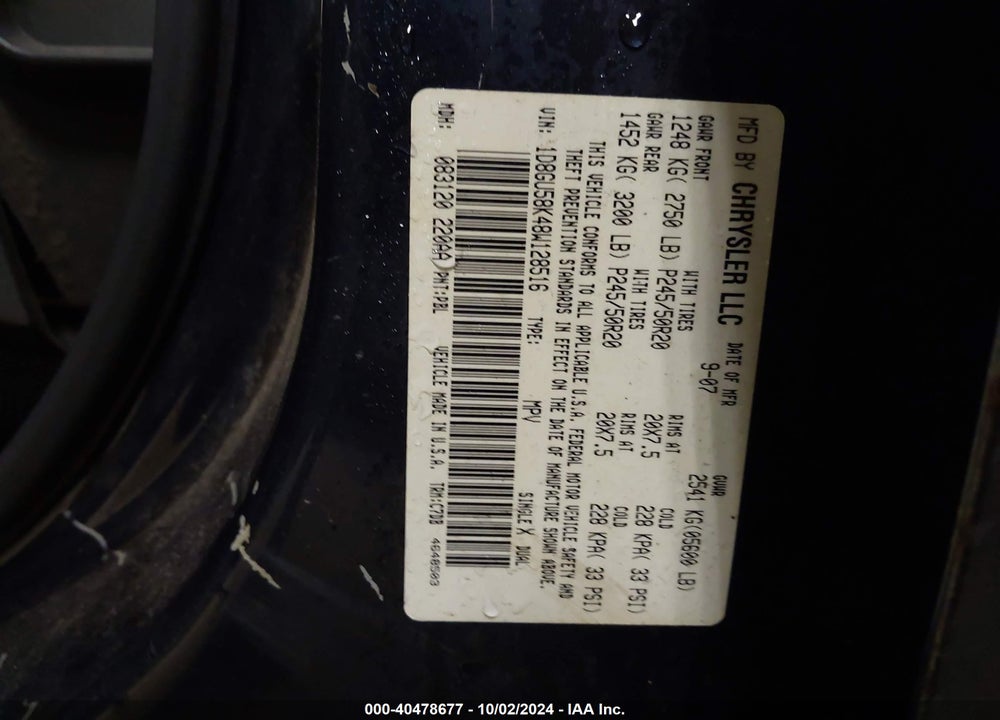 2008 DODGE NITRO SLT/RT VIN: 1D8GU58K48W128516