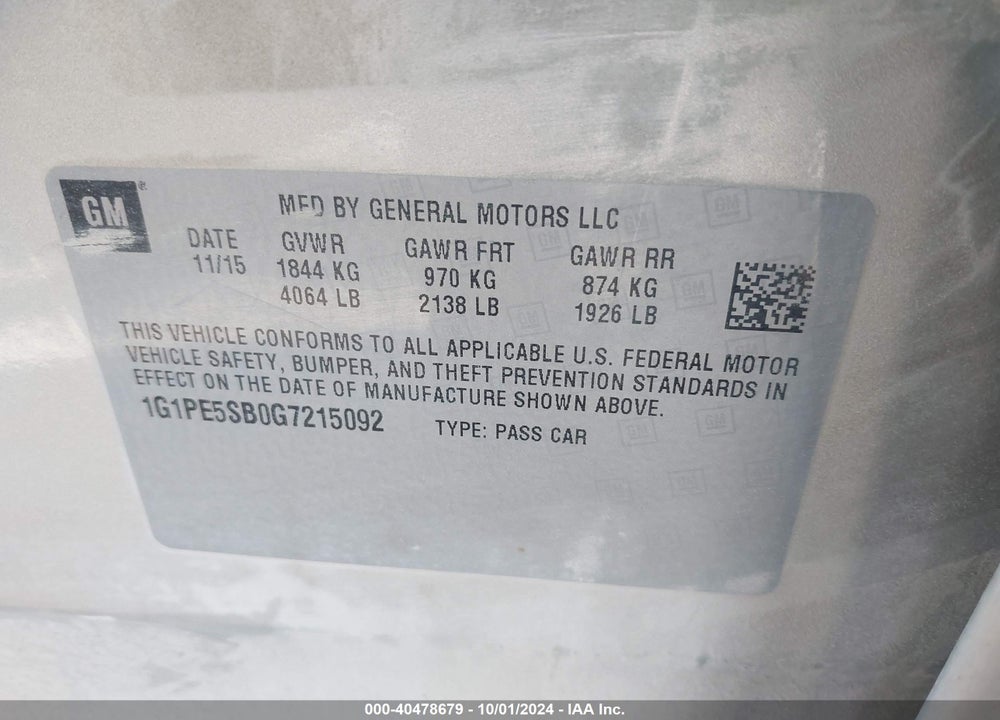 2016 CHEVROLET CRUZE LIMITED 1LT AUTO VIN: 1G1PE5SB0G7215092