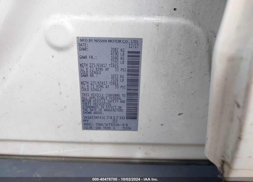 2018 NISSAN ROGUE SV VIN: 5N1AT2MT4JC741730