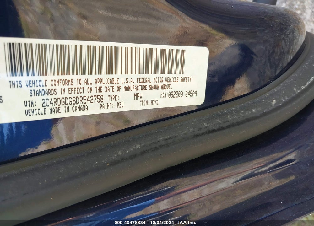 2013 DODGE GRAND CARAVAN CREW VIN: 2C4RDGDG6DR542758