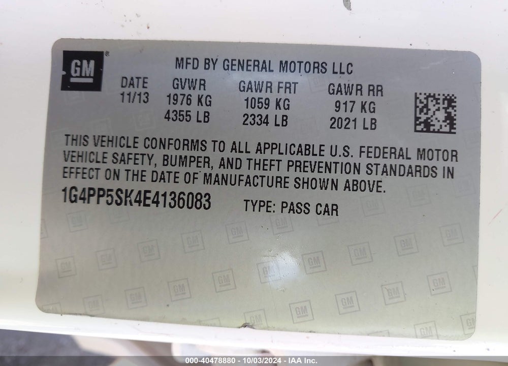 2014 BUICK VERANO VIN: 1G4PP5SK4E4136083