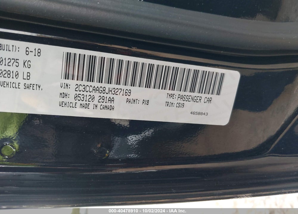 2018 CHRYSLER 300 TOURING VIN: 2C3CCAAG8JH327169