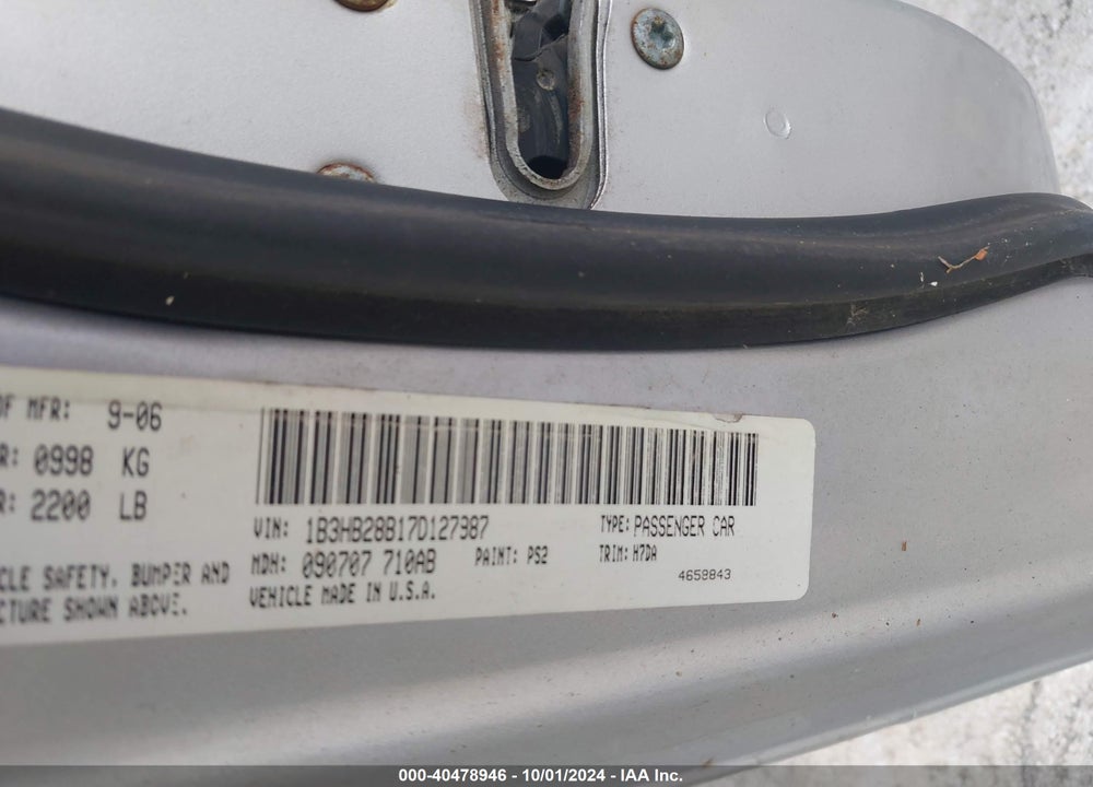 2007 DODGE CALIBER VIN: 1B3HB28B17D127987