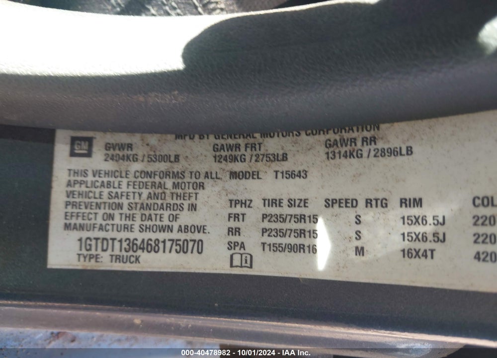 2006 GMC CANYON SLE2 VIN: 1GTDT136468175070
