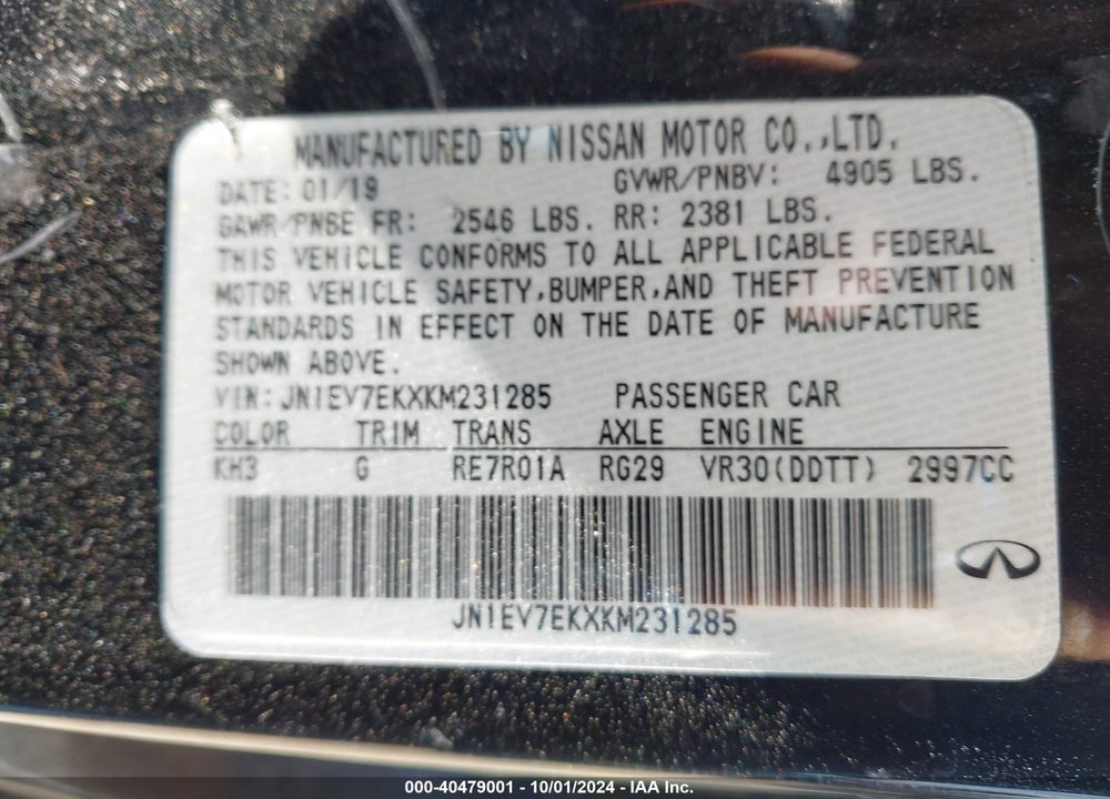 2019 INFINITI Q60 3.0T LUXE VIN: JN1EV7EKXKM231285