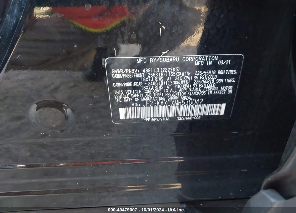 2021 SUBARU FORESTER TOURING VIN: JF2SKAXCXMH530042