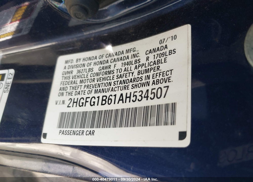 2010 HONDA CIVIC LX VIN: 2HGFG1B61AH534507