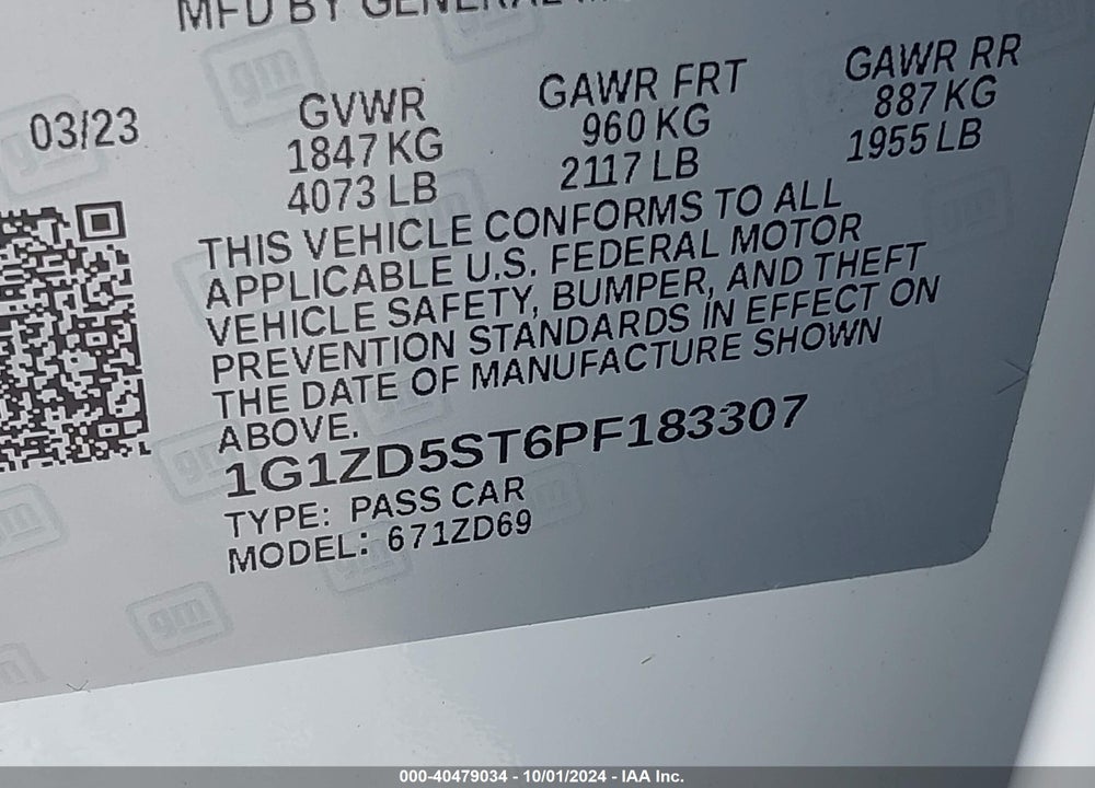 2023 CHEVROLET MALIBU FWD 1LT VIN: 1G1ZD5ST6PF183307