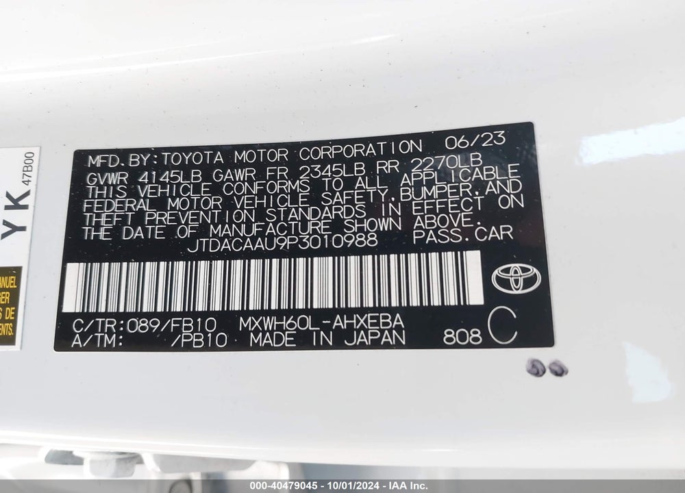 2023 TOYOTA PRIUS LE VIN: JTDACAAU9P3010988
