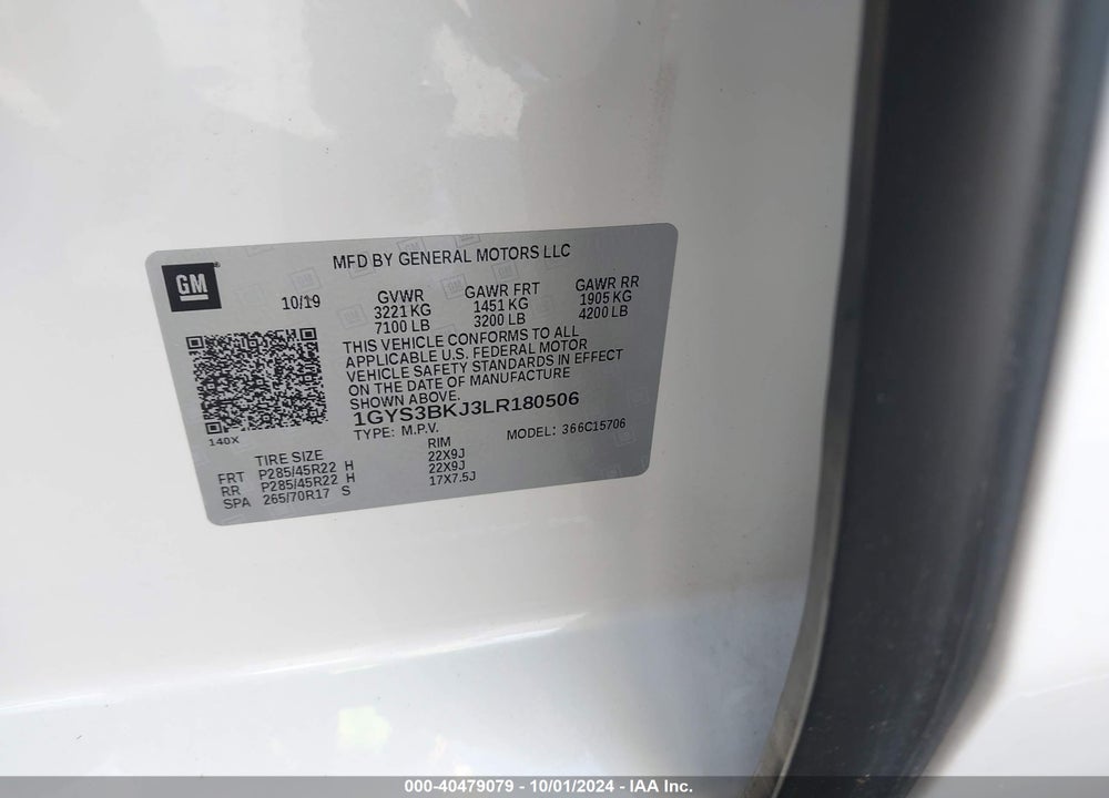 2020 CADILLAC ESCALADE 2WD LUXURY VIN: 1GYS3BKJ3LR180506