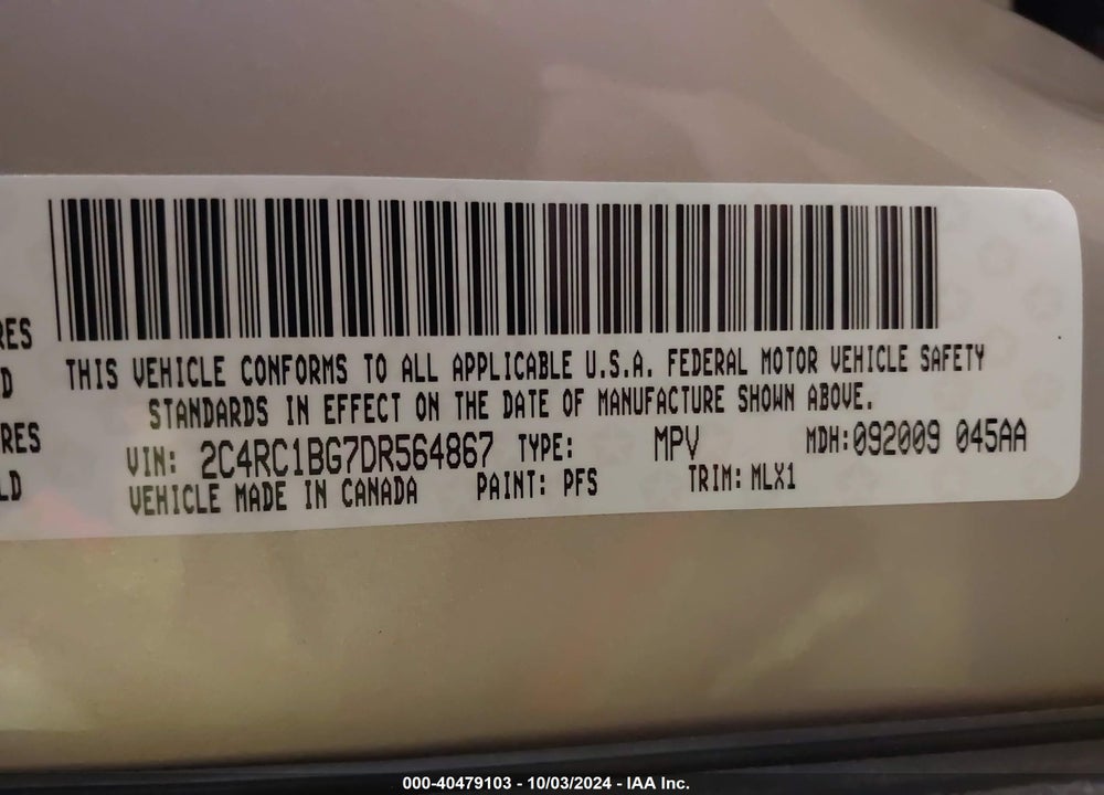 2013 CHRYSLER TOWN & COUNTRY TOURING VIN: 2C4RC1BG7DR564867