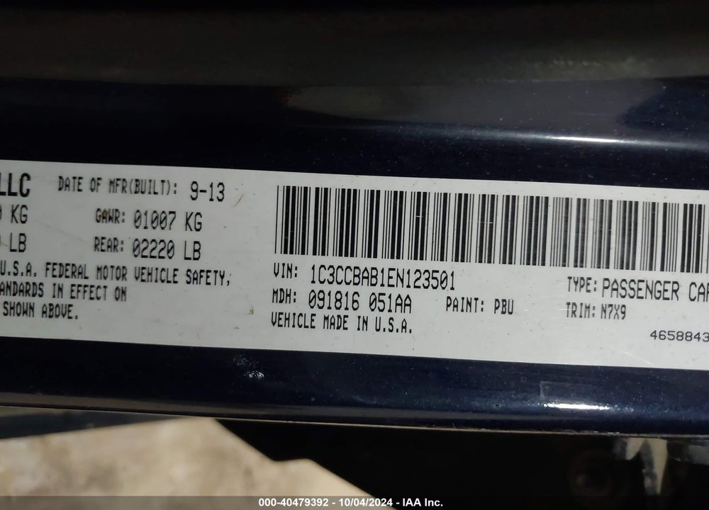 2014 CHRYSLER 200 LX VIN: 1C3CCBAB1EN123501