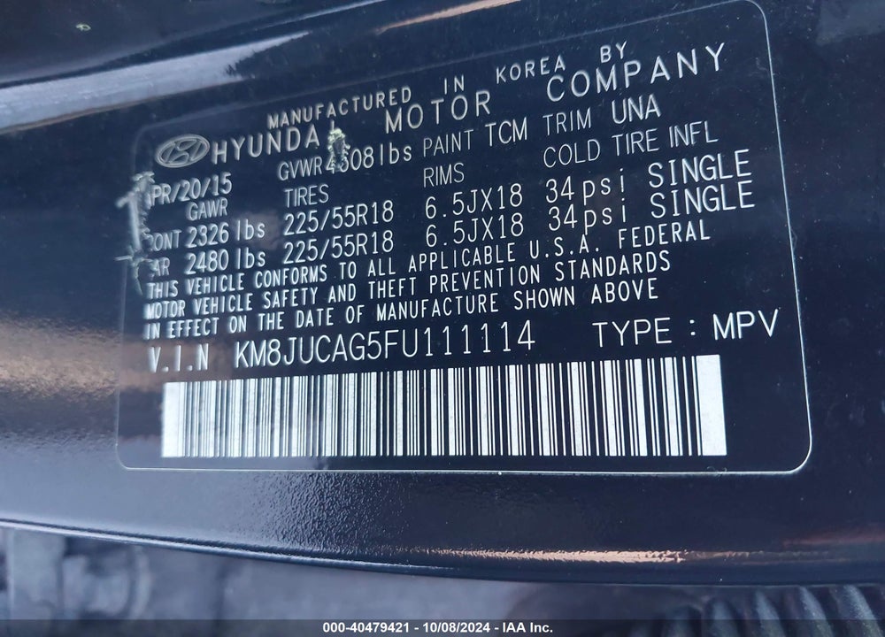 2015 HYUNDAI TUCSON LIMITED VIN: KM8JUCAG5FU111114
