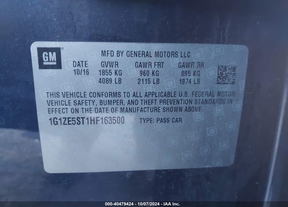 2017 CHEVROLET MALIBU VIN: 1G1ZE5ST1HF163500