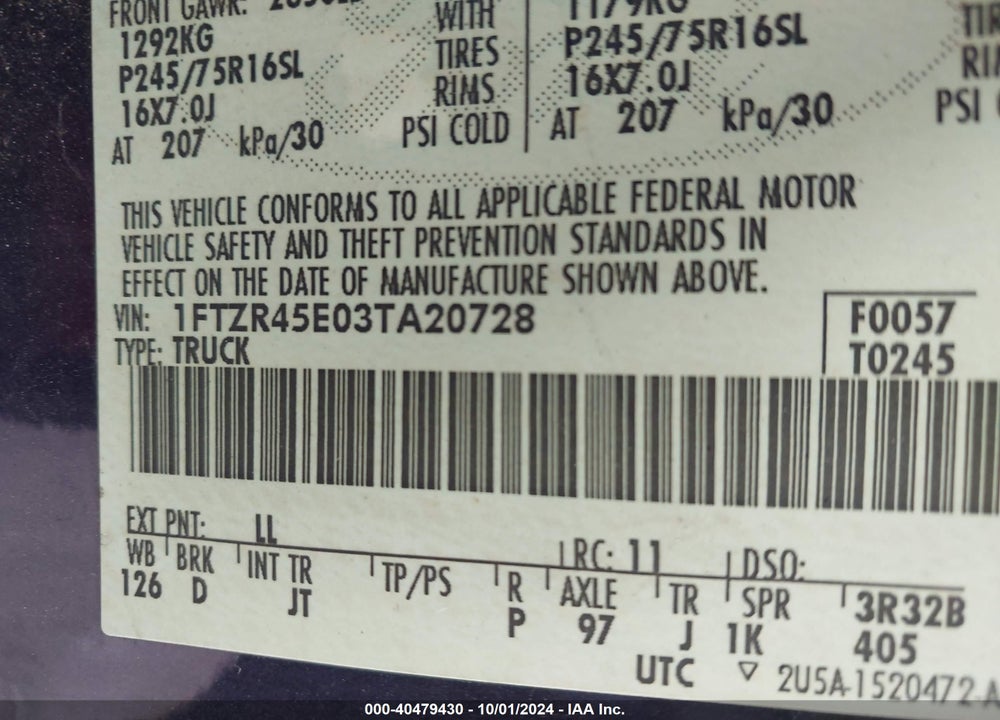 2003 FORD RANGER EDGE/XLT VIN: 1FTZR45E03TA20728