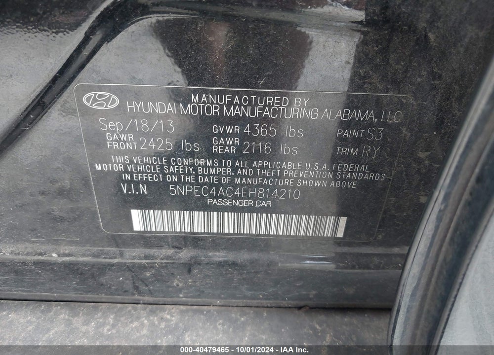 2014 HYUNDAI SONATA LIMITED VIN: 5NPEC4AC4EH814210