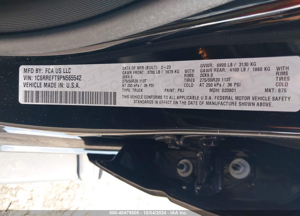 2023 RAM 1500 BIG HORN 4X2 5'7 BOX VIN: 1C6RREFT9PN565542