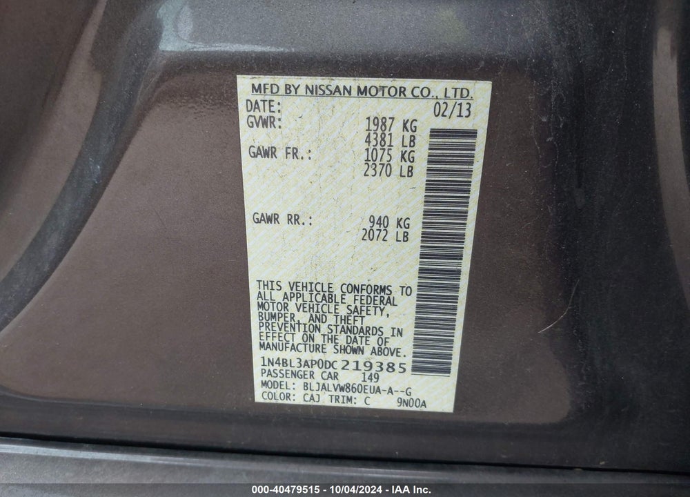 2013 NISSAN ALTIMA 3.5 SL VIN: 1N4BL3AP0DC219385