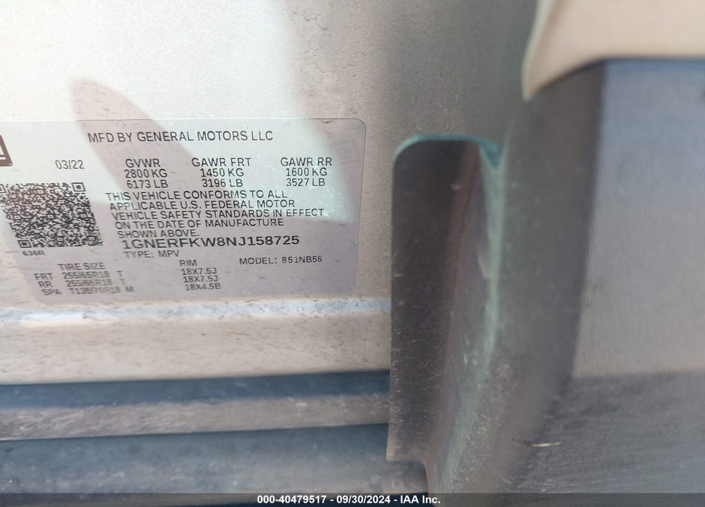 2022 CHEVROLET TRAVERSE FWD LS VIN: 1GNERFKW8NJ158725