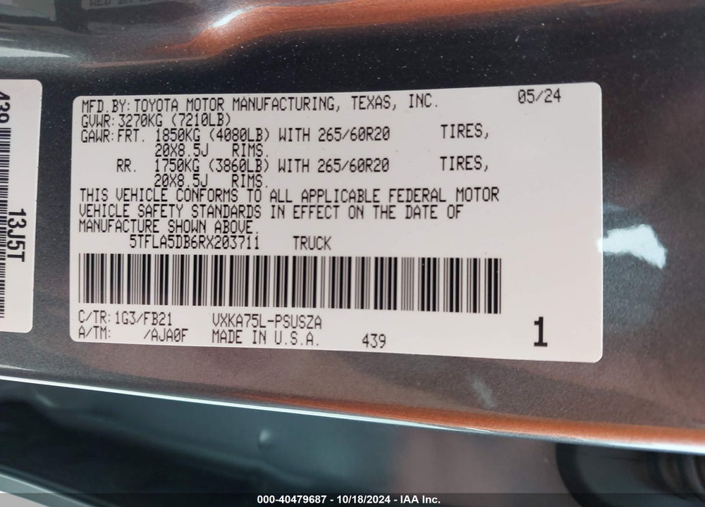 2024 TOYOTA TUNDRA SR5 VIN: 5TFLA5DB6RX203711