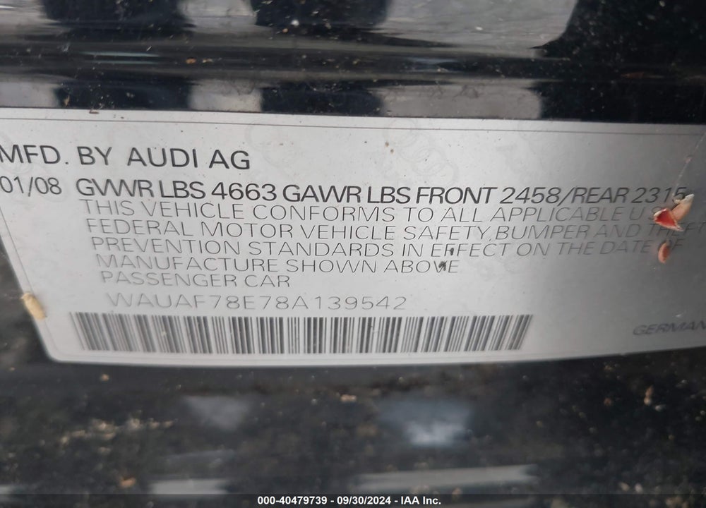 2008 AUDI A4 2.0T/2.0T SPECIAL EDITION VIN: WAUAF78E78A139542