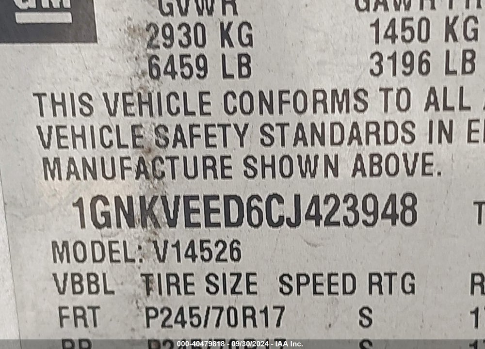 2012 CHEVROLET TRAVERSE LS VIN: 1GNKVEED6CJ423948
