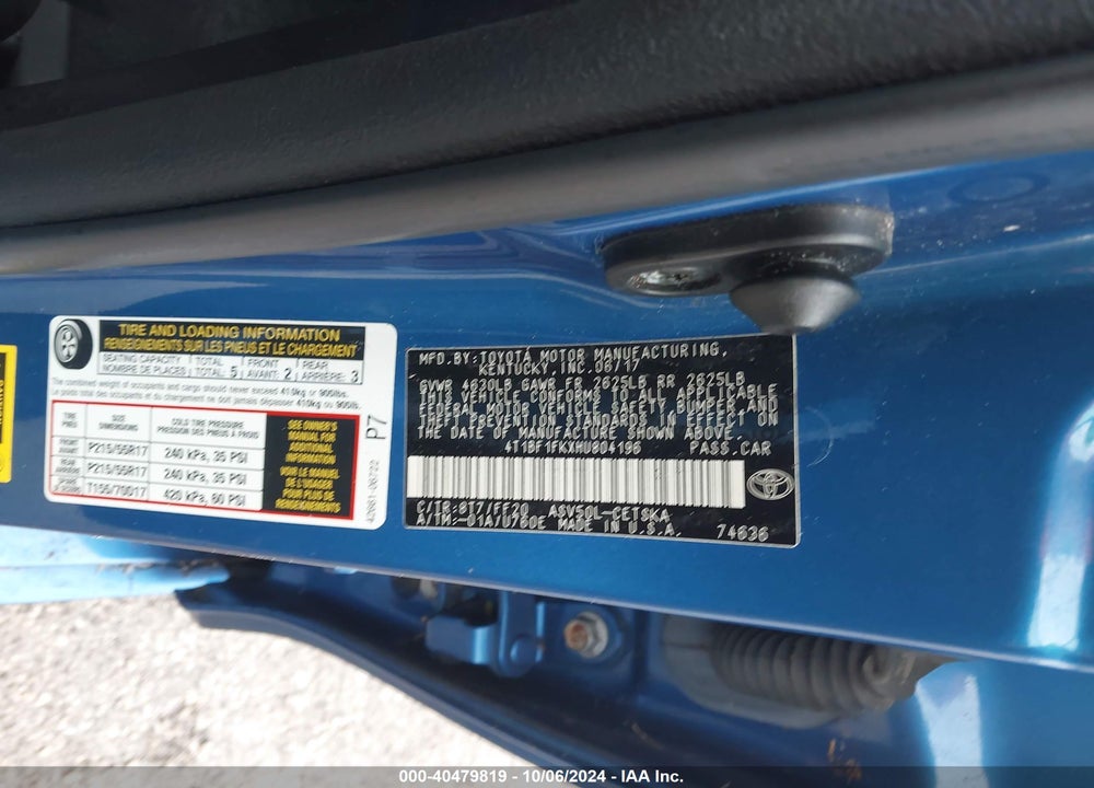 2017 TOYOTA CAMRY SE VIN: 4T1BF1FKXHU804196