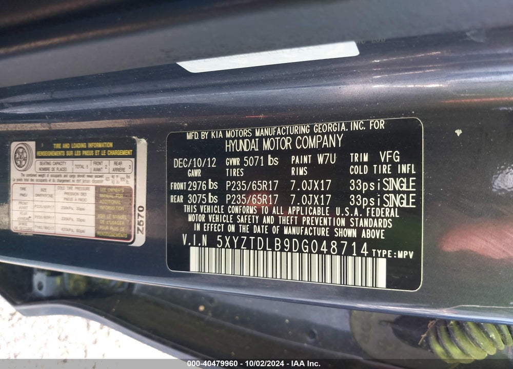 2013 HYUNDAI SANTA FE SPORT VIN: 5XYZTDLB9DG048714
