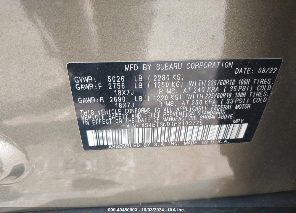 2023 SUBARU OUTBACK LIMITED XT VIN: 4S4BTGND1P3103775