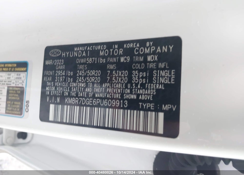 2023 HYUNDAI PALISADE CALLIGRAPHY VIN: KM8R7DGE6PU609913