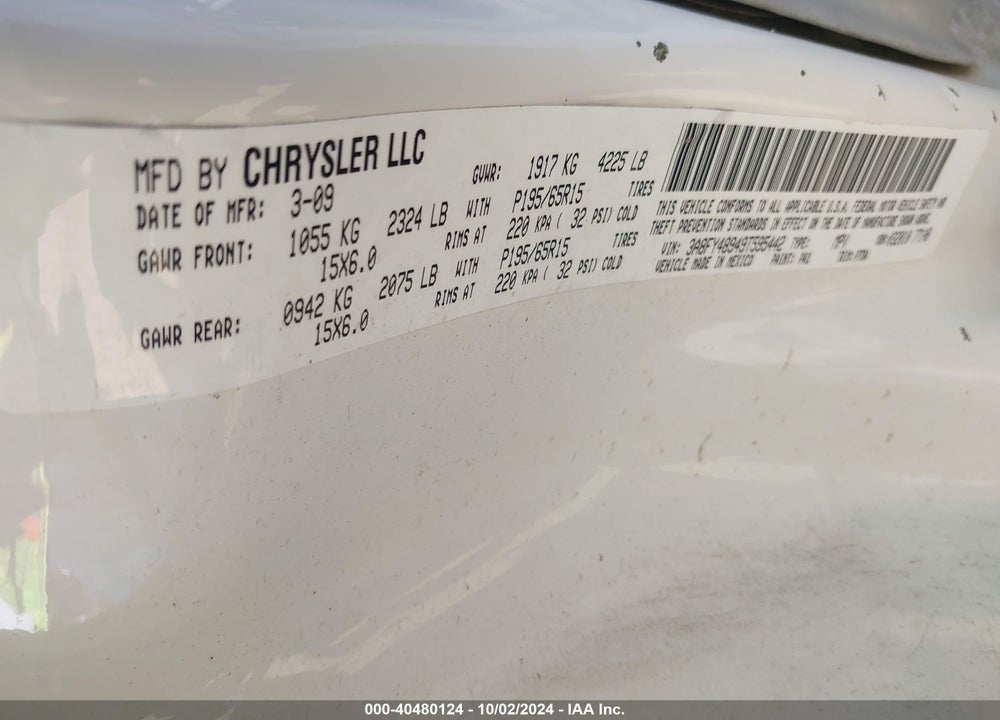 2009 CHRYSLER PT CRUISER LX VIN: 3A8FY48949T595442
