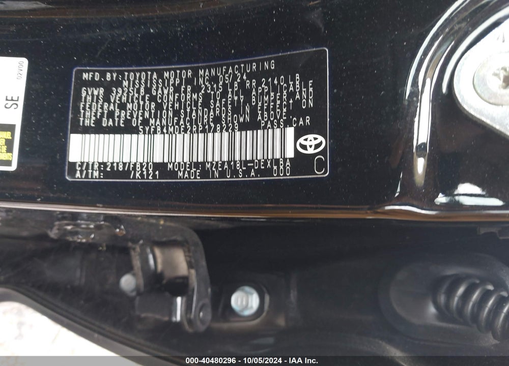 2024 TOYOTA COROLLA LE VIN: 5YFB4MDE2RP178229
