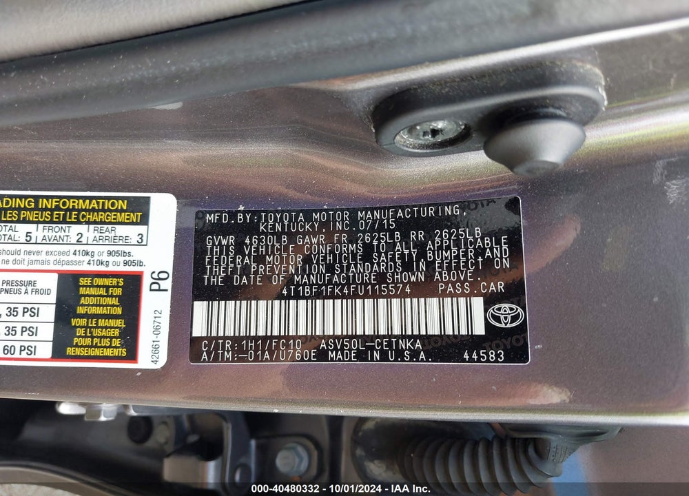 2015 TOYOTA CAMRY LE VIN: 4T1BF1FK4FU115574