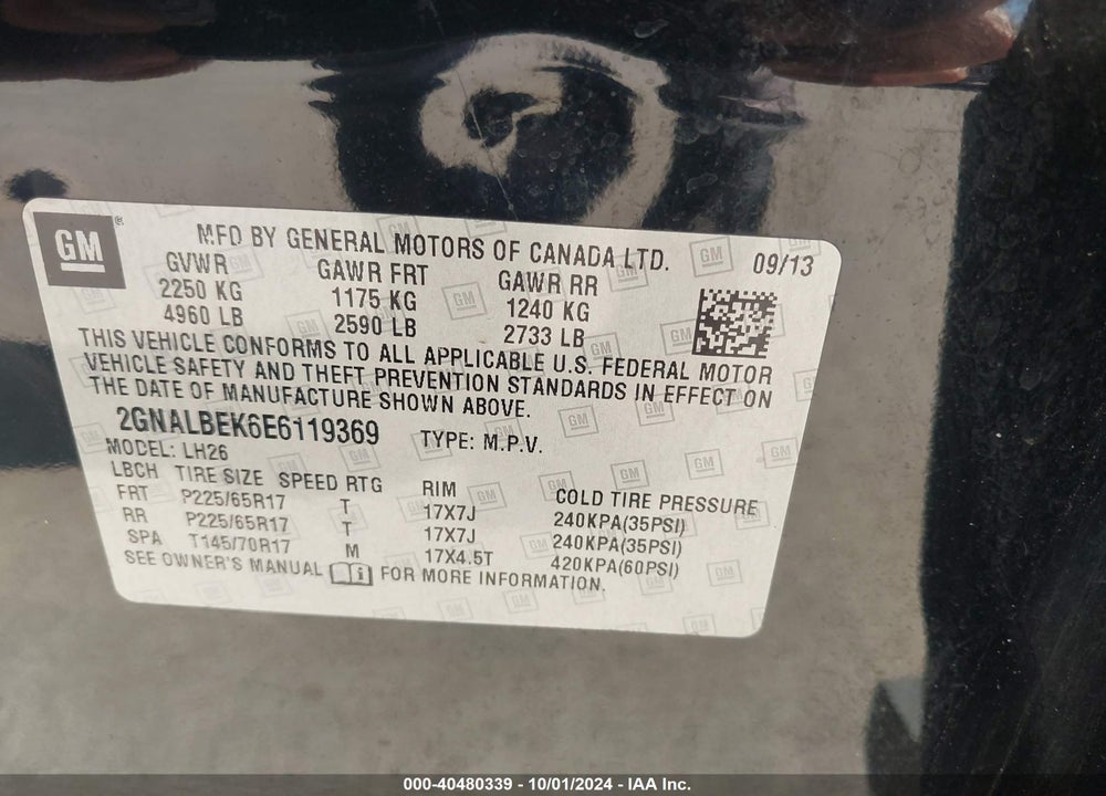2014 CHEVROLET EQUINOX 1LT VIN: 2GNALBEK6E6119369