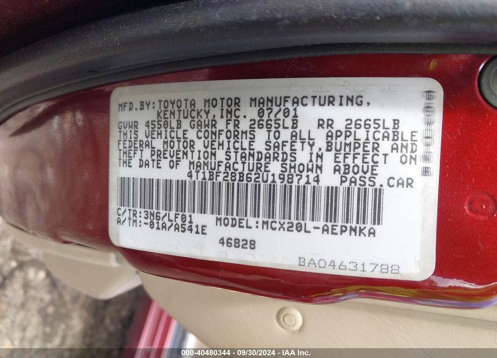 2002 TOYOTA AVALON XL VIN: 4T1BF28B62U198714