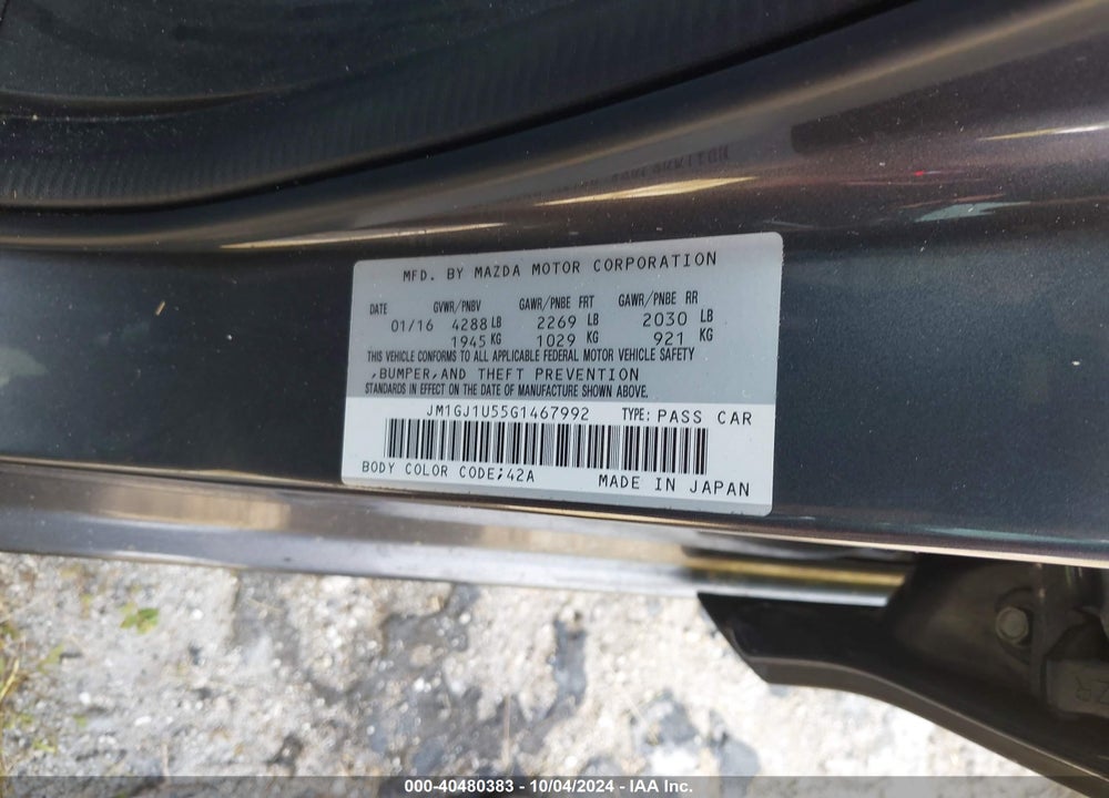 2016 MAZDA 6 I SPORT VIN: JM1GJ1U55G1467992