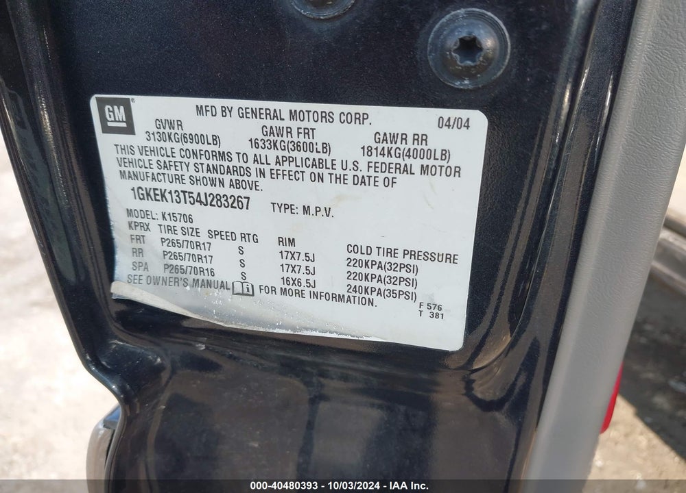 2004 GMC YUKON SLT VIN: 1GKEK13T54J283267