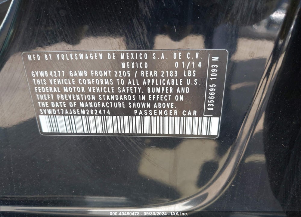 2014 VOLKSWAGEN JETTA 1.8T SE VIN: 3VWD17AJ8EM262414